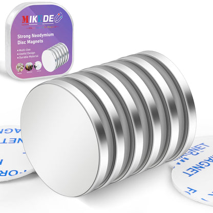 MIKEDE 6 Pack Magnets with Adhesive Backing for Fridge, Super Strong Heavy Duty, Rare Earth Magnet Neodymium Disc Magnets for Craft, Cabinet, Office, DIY, 1.26 inch D x 1/8 inch H