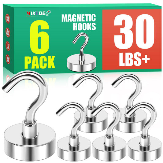 MIKEDE N52 Magnetic Hooks for Cruise Cabins, 30Lbs High Power Magnetic Hooks Heavy Duty, Strong Magnets with Hooks for Hanging, Magnetic Hanger Cruise Hooks for Kitchen, Garage, Pack of 6