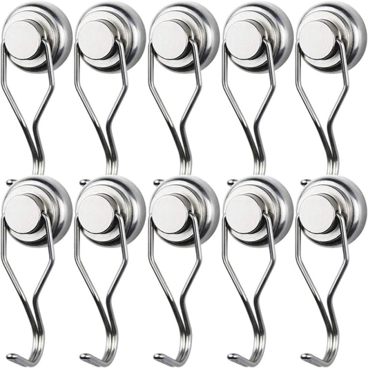 MIKEDE 10 Pack Swivel Swing Magnetic Hooks, 60 LBS Magnetic Hooks Heavy Duty for Cruise Cabins, Strong Neodymium Magnetic Swivel Hooks for Hanging, Refrigerator and Other Magnetic Surfaces