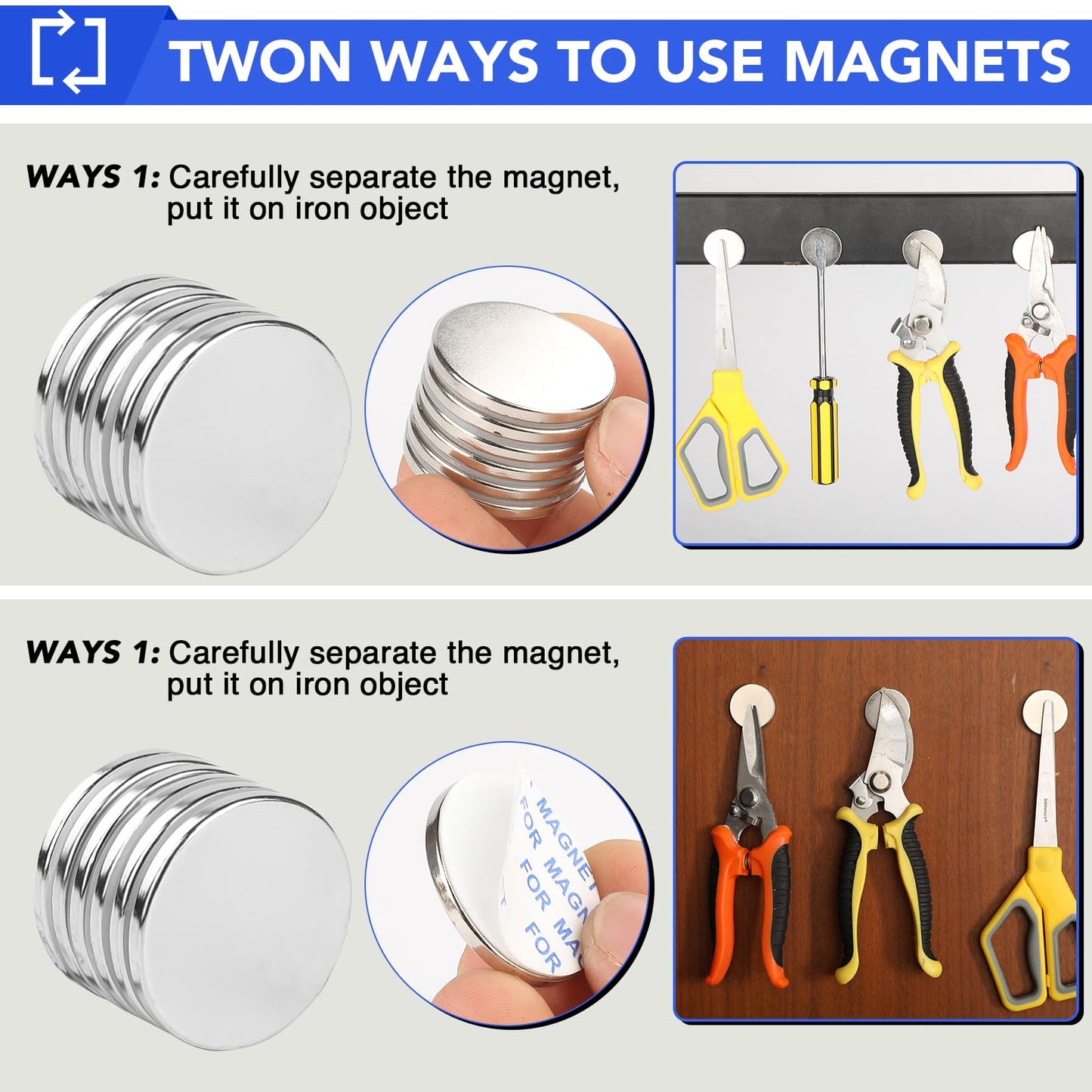 MIKEDE 6 Pack Magnets with Adhesive Backing for Fridge, Super Strong Heavy Duty, Rare Earth Magnet Neodymium Disc Magnets for Craft, Cabinet, Office, DIY, 1.26 inch D x 1/8 inch H
